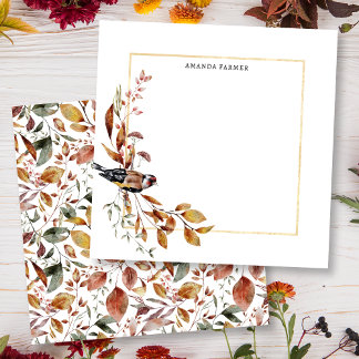 Tarjeta Pequeña Calurosas hojas de otoño rústicas y pájaro