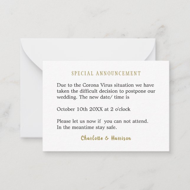 Tarjeta Pequeña Cambio boda De Fecha (Anverso)