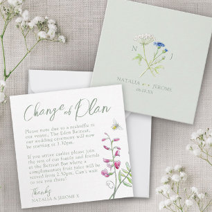 Tarjeta Pequeña Cambio de plan en monograma de flor silvestre boda