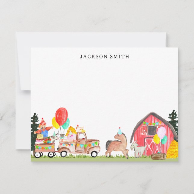 Tarjeta Pequeña Camión de cumpleaños Barnyard Farm Animales niños (Anverso)