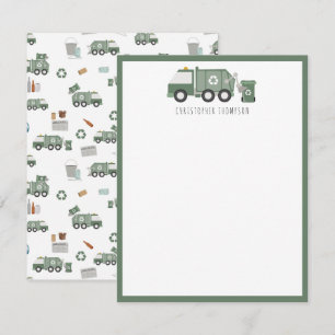 Tarjeta Pequeña Camión de reciclaje verde lindo Vehículos Nombre d