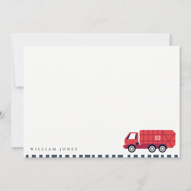 Tarjeta Pequeña Camiones de basura rojos, niños de cualquier edad  (Anverso)