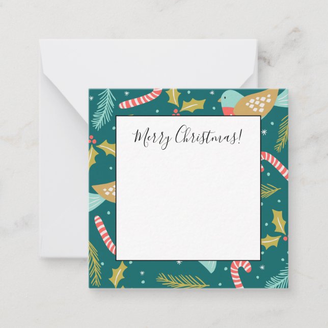Tarjeta Pequeña Candy Canes Holly Pine Boughs Aves (Anverso)