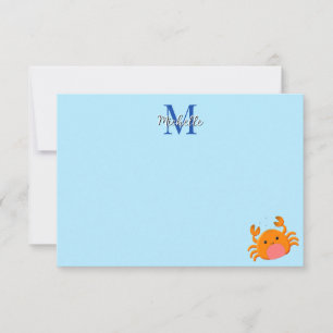 Tarjeta Pequeña Cangrejo de dibujos animados lindo azul personaliz