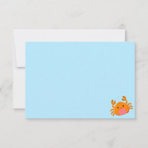 Tarjeta Pequeña Cangrejo de dibujos animados lindos océano azul ma