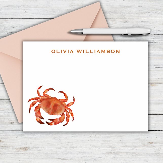 Tarjeta Pequeña Cangrejos a orillas del mar personalizados (Brown crab crustacean personalized notecard and matching coastal chic stationery with beach vibe.)