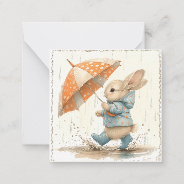 Tarjeta Pequeña Capeando la tormenta con sonrisas: Lluvia de conej (Anverso)