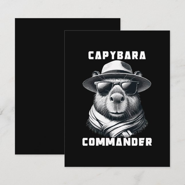 Tarjeta Pequeña Capibara Con Comandante De La Capa De Las Gafas De (Anverso / Reverso)
