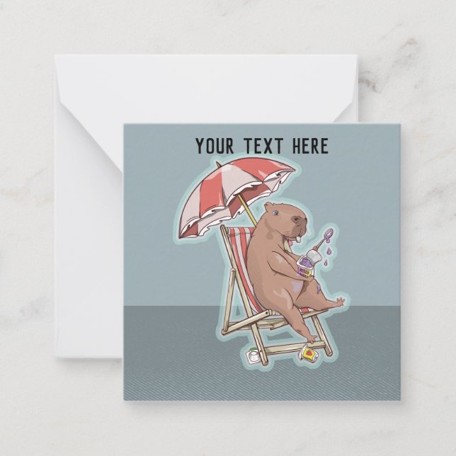 Tarjeta Pequeña Capibara Eating Yogurt (Anverso)