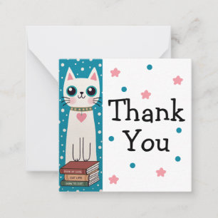 Tarjeta Pequeña Caprichoso Doodle Quisquilloso Gato Blanco Y Libro