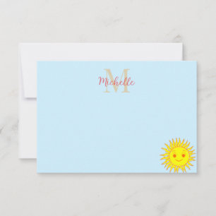 Tarjeta Pequeña Cara Feliz Monograma Personalizado de Sunshine