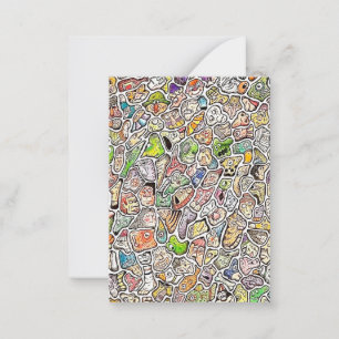 Tarjeta Pequeña Caras de Dibujos Animados Raras a Lápiz de Color