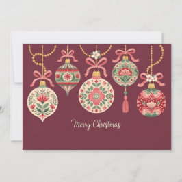 Tarjeta Pequeña Card of Christmas Ornaments  With Floral Patterns