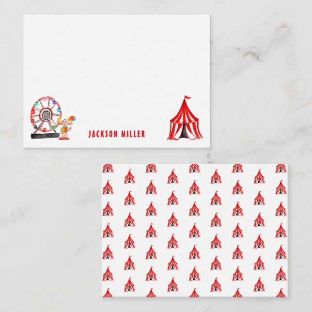 Tarjeta Pequeña Carnaval Divertido Payasos Globos Carpa de Circo N (Anverso / Reverso)