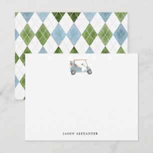 Tarjeta Pequeña Carrito de golf azul acuarela Golfista