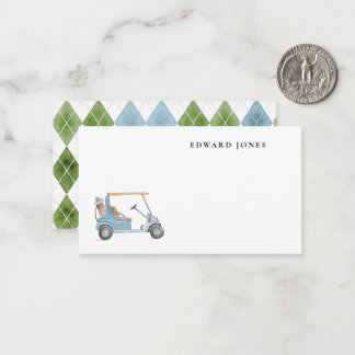 Tarjeta Pequeña Carrito de golf azul elegante acuarela pequeño