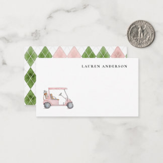 Tarjeta Pequeña Carrito de golf rosa elegante acuarela pequeño