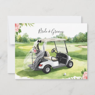 Tarjeta Pequeña Carro de golf en boda en césped verde