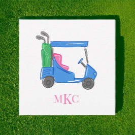 Tarjeta Pequeña Carro de golf personalizado azul monograma