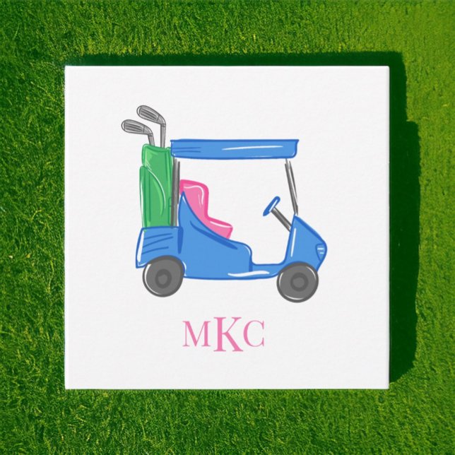 Tarjeta Pequeña Carro de golf personalizado azul monograma (Subido por el creador)