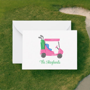 Tarjeta Pequeña Carro de golf rosa preppy personalizado