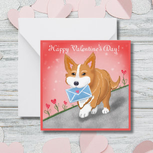 Tarjeta Pequeña Carta de Corazón Dulce Entregada Por Corgi