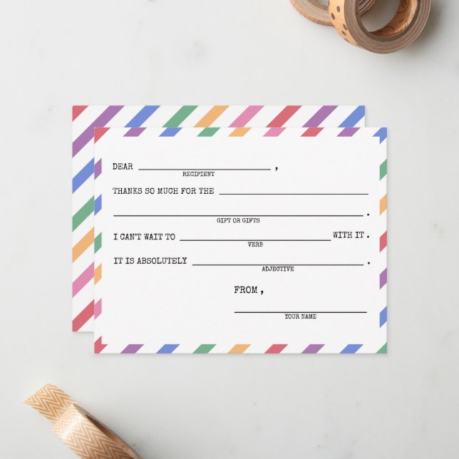 Tarjeta Pequeña Cartas de agradecimiento al arcoiris infantil - Ju (Anverso/Reverso In Situ)