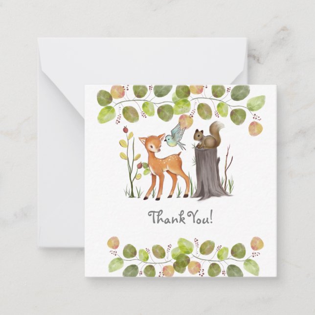 Tarjeta Pequeña Cartas de agradecimiento para animales de Woodland (Anverso)