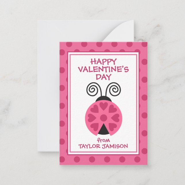 Tarjeta Pequeña Cartas de aula de Polka Dot Ladybug Valentine (Anverso)