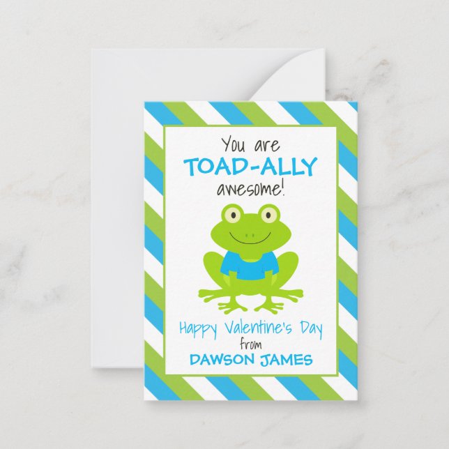 Tarjeta Pequeña Cartas de San Valentín con sapo de rana a rayas (Anverso)
