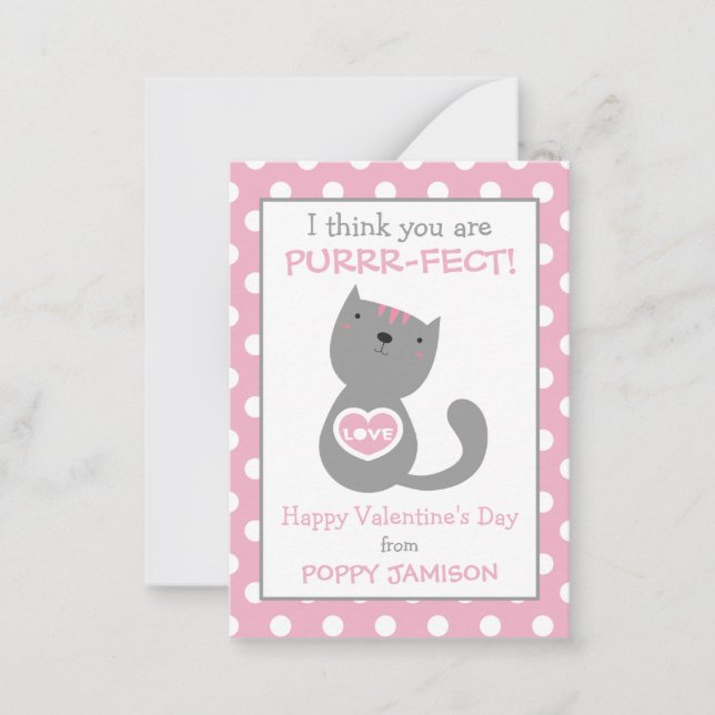 Tarjeta Pequeña Cartas de San Valentín de gato de Polka Dot Kitty (Anverso)