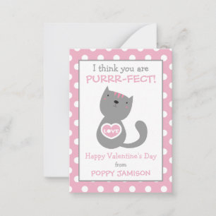 Tarjeta Pequeña Cartas de San Valentín de gato de Polka Dot Kitty