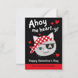 Tarjeta Pequeña Cartas de San Valentín de gato pirata para niños