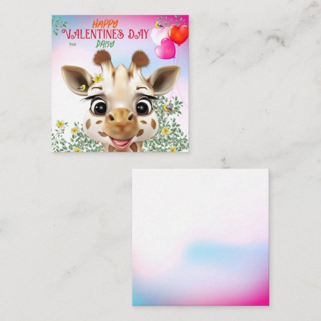 Tarjeta Pequeña Cartas de San Valentín de Giraffe Kids en aula (Anverso / Reverso)