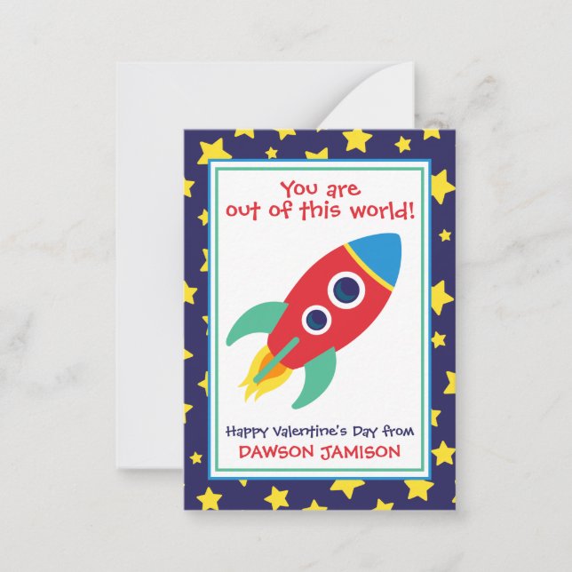 Tarjeta Pequeña Cartas de San Valentín de Rocket & Stars (Anverso)