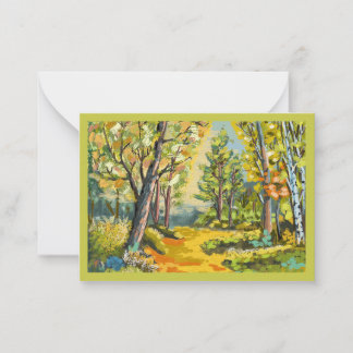Tarjeta Pequeña Carte de paysage et sous bois peinture huile.