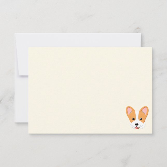 Tarjeta Pequeña Cartoon Corgi Blank Cream Off White (Anverso)