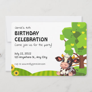 Tarjeta Pequeña Cartoon Lola cow birthday invitation for kids.