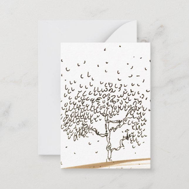 Tarjeta Pequeña Cartoon Tree Falling Leaves Drawing (Anverso)