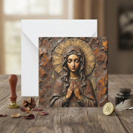 Tarjeta Pequeña Carved Devotion  Wooden Mary