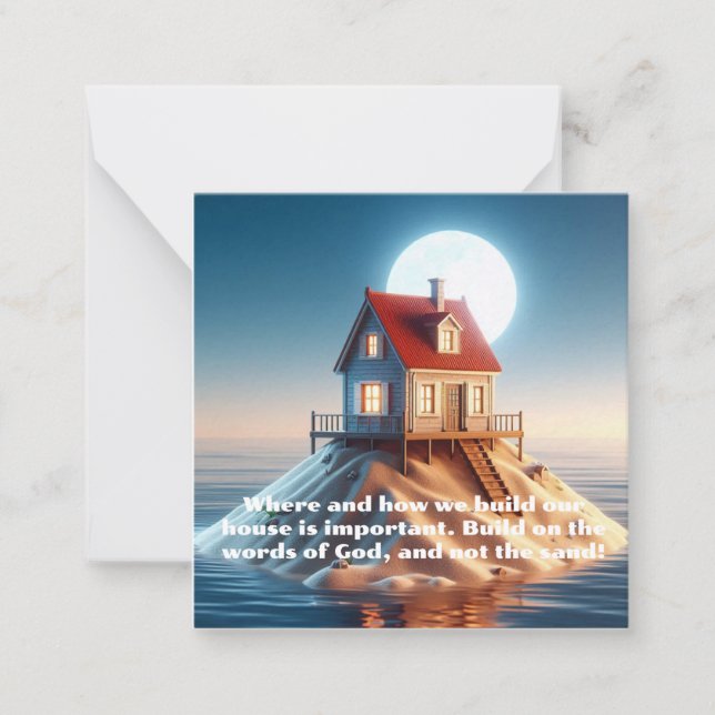 Tarjeta Pequeña Casa construida sobre arena, recordatorios de dive (Anverso)