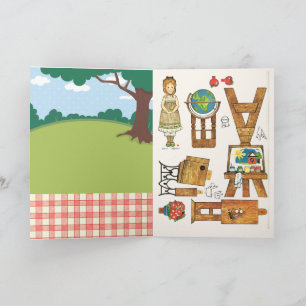 Tarjeta Pequeña casa de estudios roja reproducción muñeca