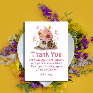 Tarjeta Pequeña Casa de Hadas con Acuarela Rosa Agradecimiento Cum