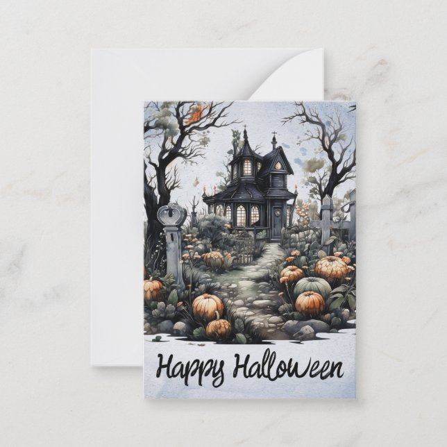 Tarjeta Pequeña Casa de Halloween personalizada (Anverso)