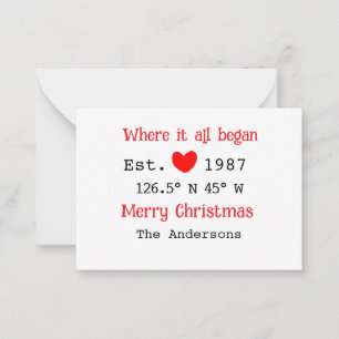 Tarjeta Pequeña Casa de lago ets. Fecha año coordenadas personaliz