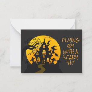 Tarjeta Pequeña Casa embrujada de bruja espantosa Halloween salón 