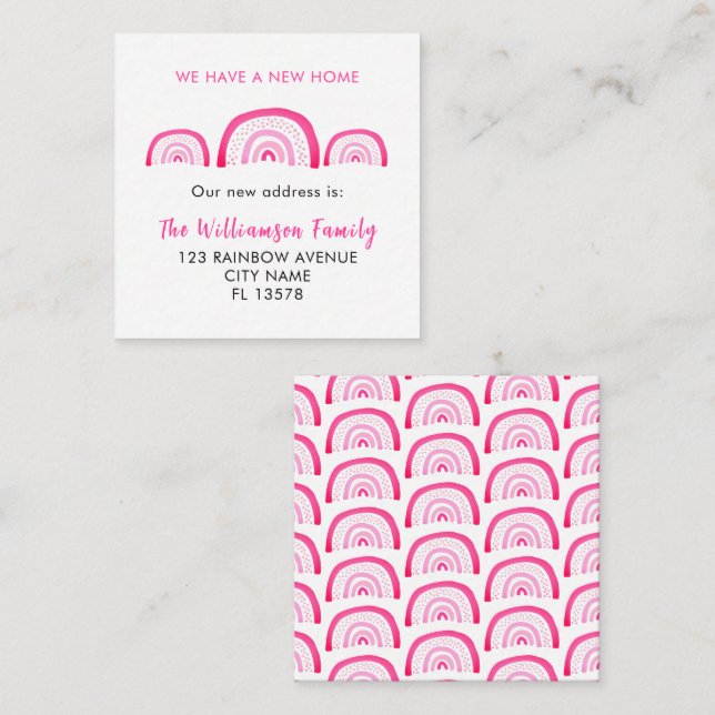Tarjeta Pequeña Casa Móvil Arcoíris Rosa Moderno (Anverso / Reverso)