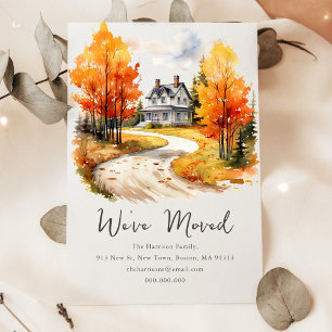 Tarjeta Pequeña Casa otoño de otoño   Nueva dirección residencial