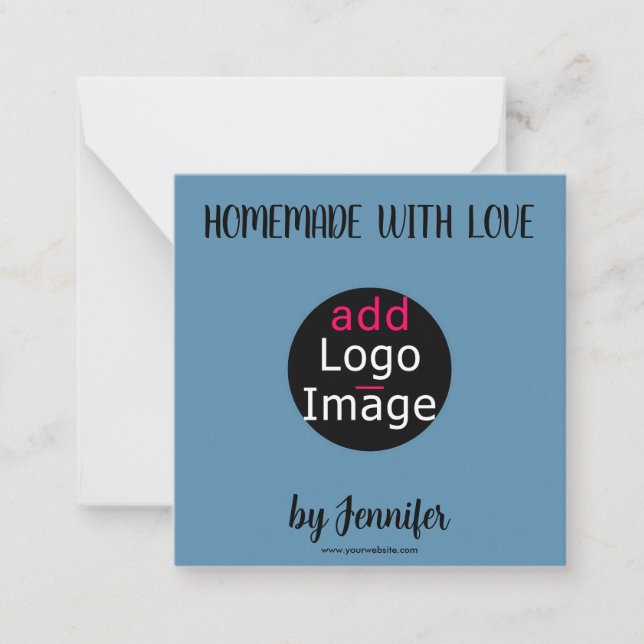 Tarjeta Pequeña Casero Con Amor Elegante Personalizado Azul Dusto (Anverso)