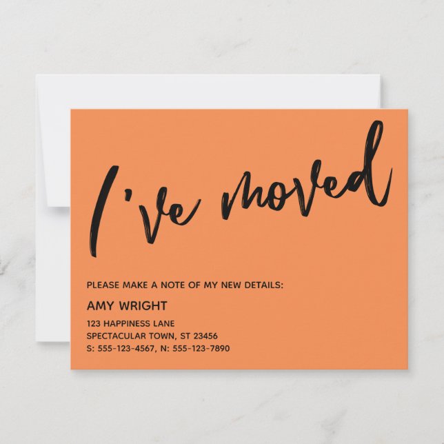 Tarjeta Pequeña Casual Hand I Moved Naranja New Address Card (Anverso)